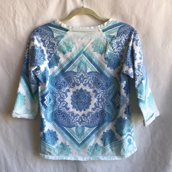Style & Co. Sport white, blue, and aqua cotton Essential Sweatshirt , size PM - Picture 5 of 6